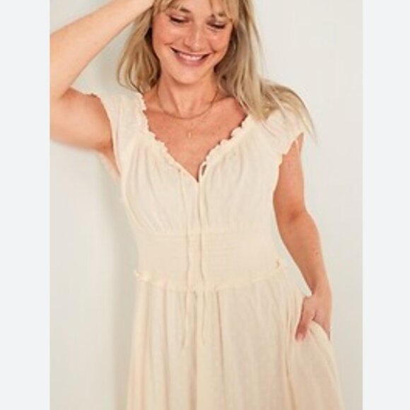 Old Navy Cream Cottage Chore Clip Dot Dress XL - Picture 3 of 10